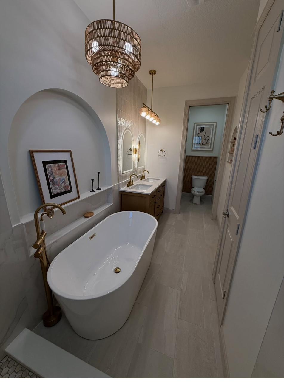 Marble shower niche with towel rack